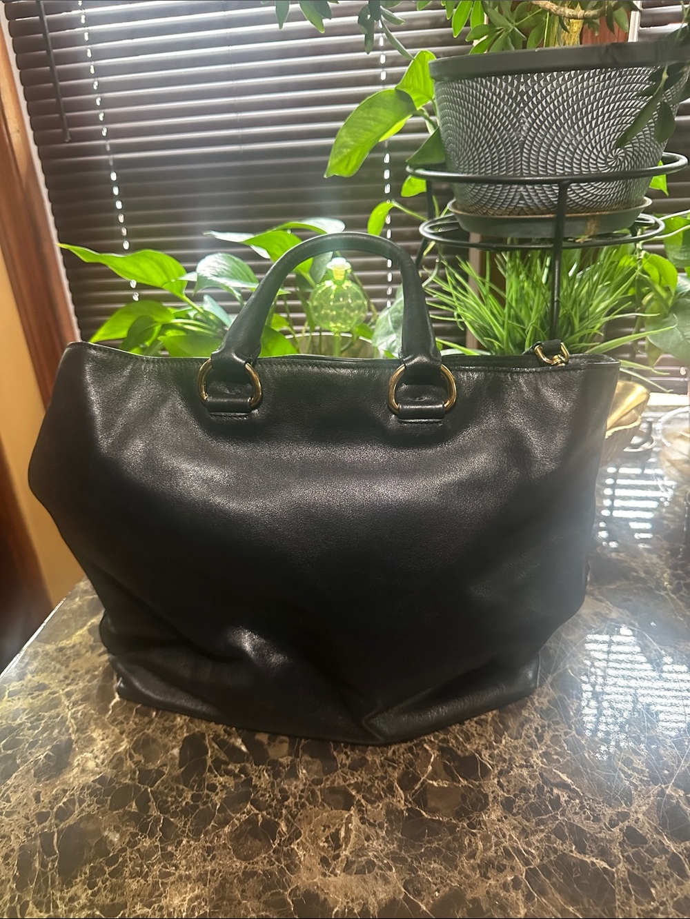 Prada Black Leather Tote with Gold Hardware Accents - Picture 2 of 15